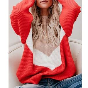 Oversized Chevron Color Block Slouchy Jumper
